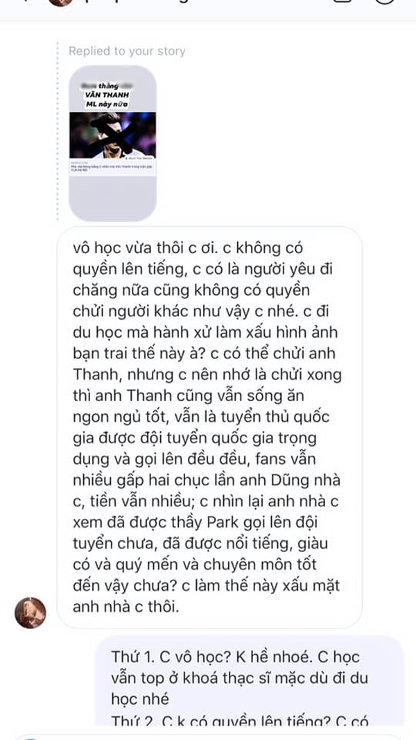 Xảy ra va chạm với hậu vệ CLB Hà Nội, Văn Thanh bị bạn gái của cầu thủ này xúc phạm nặng nề - 3 Xảy ra va chạm với hậu vệ CLB Hà Nội, Văn Thanh bị bạn gái của cầu thủ này xúc phạm nặng nề - 3