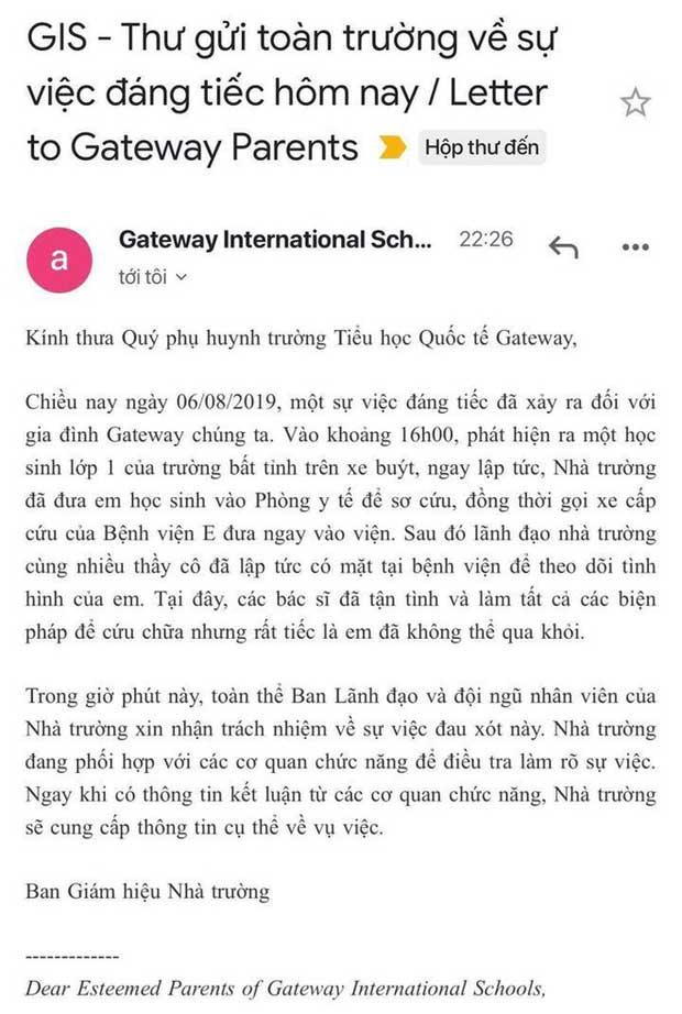 Để quên bé trai 6 tuổi trên ô tô dẫn đến tử vong, trường quốc tế Gateway liên tục vòng vo trong khâu khai báo điều tra, có còn tư cách làm giáo dục? - 2 Để quên bé trai 6 tuổi trên ô tô dẫn đến tử vong, trường quốc tế Gateway liên tục vòng vo trong khâu khai báo điều tra, có còn tư cách làm giáo dục? - 2