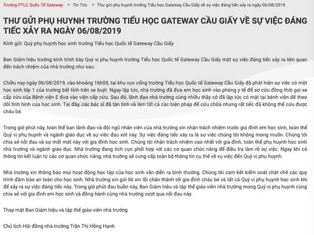 Để quên bé trai 6 tuổi trên ô tô dẫn đến tử vong, trường quốc tế Gateway liên tục vòng vo trong khâu khai báo điều tra, có còn tư cách làm giáo dục? - 3 Để quên bé trai 6 tuổi trên ô tô dẫn đến tử vong, trường quốc tế Gateway liên tục vòng vo trong khâu khai báo điều tra, có còn tư cách làm giáo dục? - 3