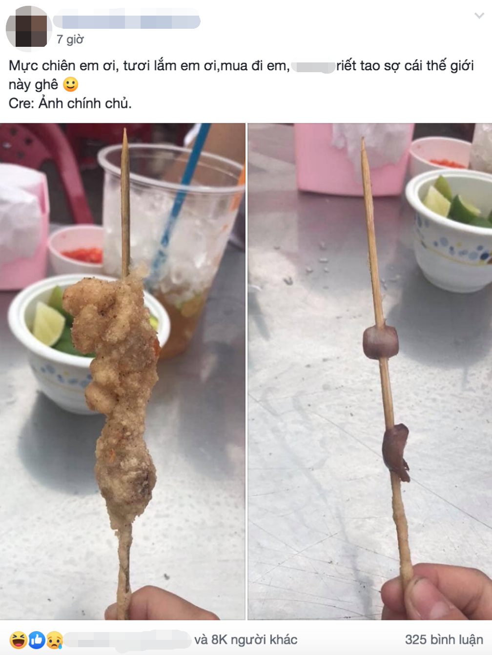 Chi 30k mua xiên mực chiên xù 'tươi lắm', cô gái khóc ròng khi thấy mẩu nhân bên trong còn dân mạng lại cười lăn lóc Chi 30k mua xiên mực chiên xù 'tươi lắm', cô gái khóc ròng khi thấy mẩu nhân bên trong còn dân mạng lại cười lăn lóc