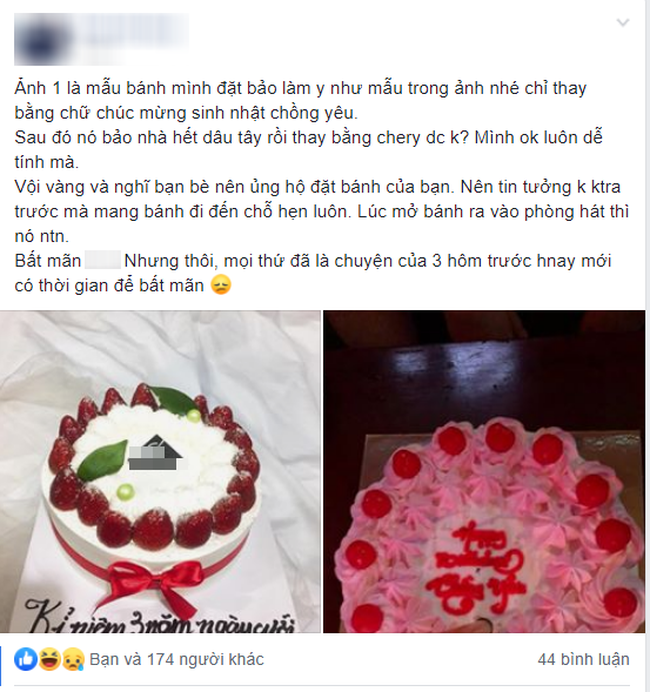 Tin tưởng đặt bạn làm bánh sinh nhật thanh lịch tặng chồng, vợ trẻ nào ngờ phải nhận về thành quả 'biến dạng, biến màu' Tin tưởng đặt bạn làm bánh sinh nhật thanh lịch tặng chồng, vợ trẻ nào ngờ phải nhận về thành quả 'biến dạng, biến màu'