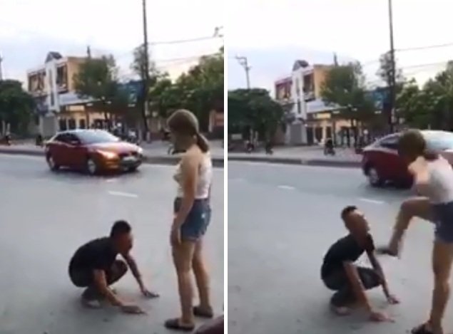 Nam thanh niên quỳ gối giữa phố, miệng mếu máo 'anh không thể mất em đâu' liền bị bạn gái đá thẳng vào mặt Nam thanh niên quỳ gối giữa phố, miệng mếu máo 'anh không thể mất em đâu' liền bị bạn gái đá thẳng vào mặt