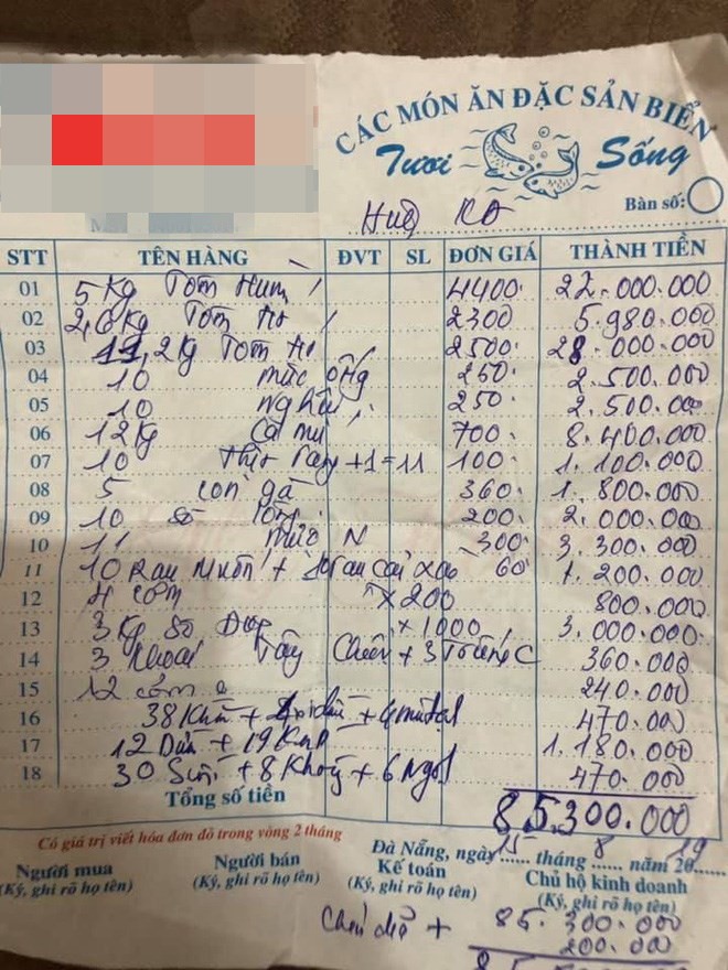 Nhà hàng ở Đà Nẵng 'cắt cổ' khách với hóa đơn hải sản 85 triệu, khách kêu la liền bị bắt bẻ 'phải 90 triệu mới đúng, vì thiếu 4 triệu tiền cua' - 1 Nhà hàng ở Đà Nẵng 'cắt cổ' khách với hóa đơn hải sản 85 triệu, khách kêu la liền bị bắt bẻ 'phải 90 triệu mới đúng, vì thiếu 4 triệu tiền cua' - 1