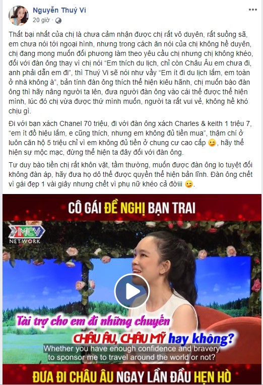 Thùy Vi lên tiếng 'dạy khôn' cô gái 31 tuổi đòi bạn trai đưa đi du lịch Châu Âu: Đừng thể hiện ta đây với đàn ông! - 4 Thùy Vi lên tiếng 'dạy khôn' cô gái 31 tuổi đòi bạn trai đưa đi du lịch Châu Âu: Đừng thể hiện ta đây với đàn ông! - 4