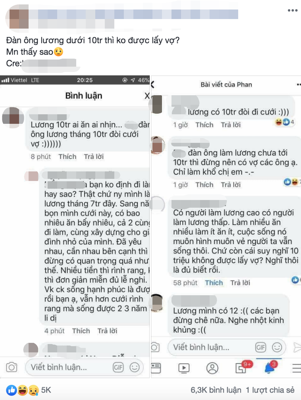Hội chị em 'đại chiến' ngày cuối tuần vì câu hỏi khó: Đàn ông lương 10 triệu đòi cưới vợ? Hội chị em 'đại chiến' ngày cuối tuần vì câu hỏi khó: Đàn ông lương 10 triệu đòi cưới vợ?