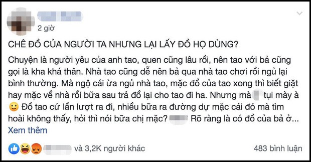 Cô gái bị 'bóc phốt' qua đêm ở nhà bạn trai, mượn đồ của em gái người ta mặc rồi... lấy luôn: Tương lai làm dâu có vẻ sóng gió rồi đây! Cô gái bị 'bóc phốt' qua đêm ở nhà bạn trai, mượn đồ của em gái người ta mặc rồi... lấy luôn: Tương lai làm dâu có vẻ sóng gió rồi đây!