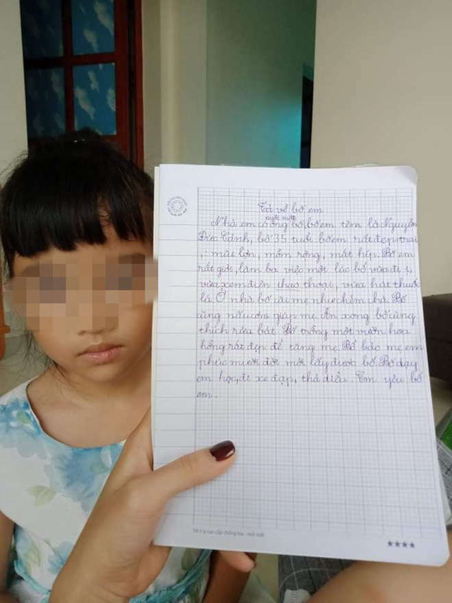 Bài văn của cô bé tiểu học: 'Nhà có nuôi một ông bố mồm rộng, mắt híp, cãi mẹ như chém chả' Bài văn của cô bé tiểu học: 'Nhà có nuôi một ông bố mồm rộng, mắt híp, cãi mẹ như chém chả'