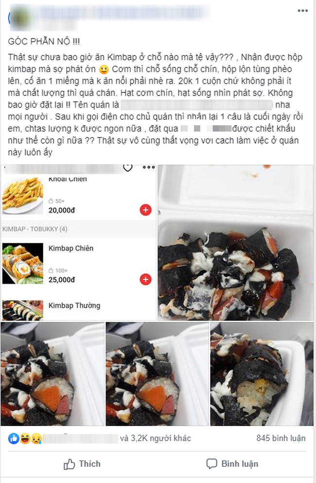 Mua hộp kimbap lúc cuối ngày nhận về đồ sống sượng, cô nàng phản ánh thì chủ quán tuyên bố đặt app được giảm giá chả thế Mua hộp kimbap lúc cuối ngày nhận về đồ sống sượng, cô nàng phản ánh thì chủ quán tuyên bố đặt app được giảm giá chả thế