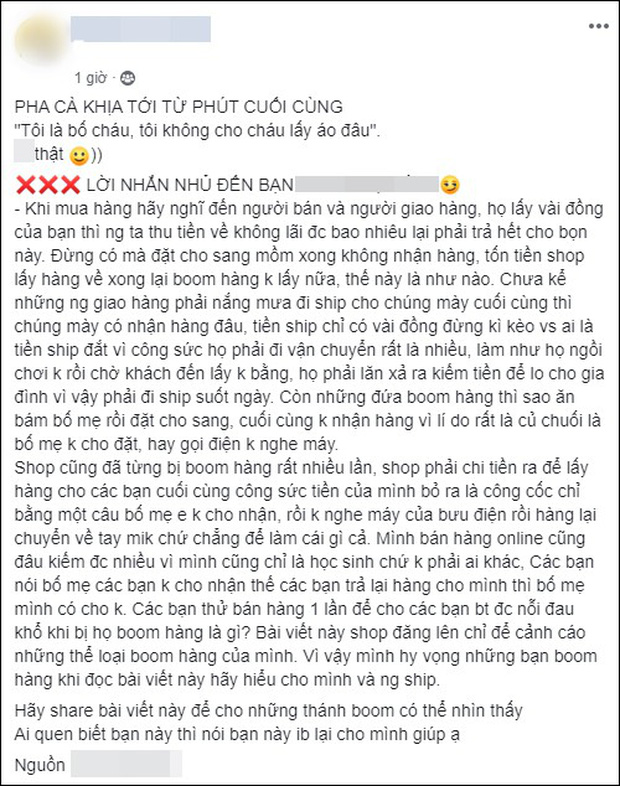Màn tự biên tự diễn lố bịch của nữ sinh bom hàng: Order quần áo nhưng đến ngày nhận hàng thì 'bố' bỗng nhiên không cho lấy Màn tự biên tự diễn lố bịch của nữ sinh bom hàng: Order quần áo nhưng đến ngày nhận hàng thì 'bố' bỗng nhiên không cho lấy