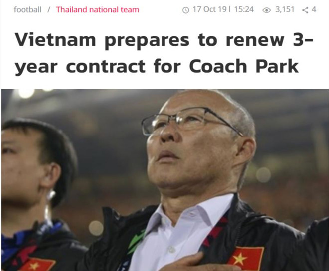 Báo Thái Lan: 'VFF chuẩn bị gia hạn 3 năm với HLV Park' Báo Thái Lan: 'VFF chuẩn bị gia hạn 3 năm với HLV Park'