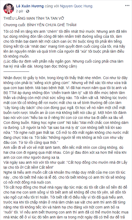 NS Xuân Hương tung chương cuối 'tự truyện' về Thanh Bạch: Anh đã liên tục dùng những đòn tấn công đê tiện nhằm triệt đường sống của tôi - 3 NS Xuân Hương tung chương cuối 'tự truyện' về Thanh Bạch: Anh đã liên tục dùng những đòn tấn công đê tiện nhằm triệt đường sống của tôi - 3