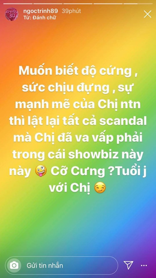 Đang yên đang lành, Ngọc Trinh đột nhiên đăng đàn thách thức: 'Cưng tuổi gì với chị', dự là sắp có 'biến lớn' Đang yên đang lành, Ngọc Trinh đột nhiên đăng đàn thách thức: 'Cưng tuổi gì với chị', dự là sắp có 'biến lớn'