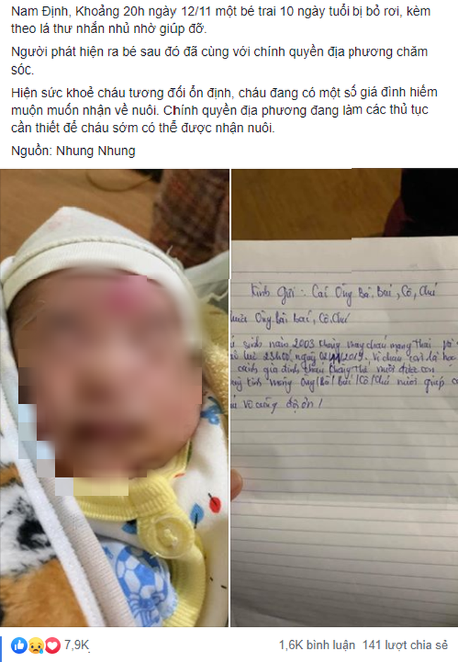 Nam Định: Nữ sinh trung học bỏ con 10 ngày tuổi kèm lời nhắn nhờ người nuôi giúp Nam Định: Nữ sinh trung học bỏ con 10 ngày tuổi kèm lời nhắn nhờ người nuôi giúp
