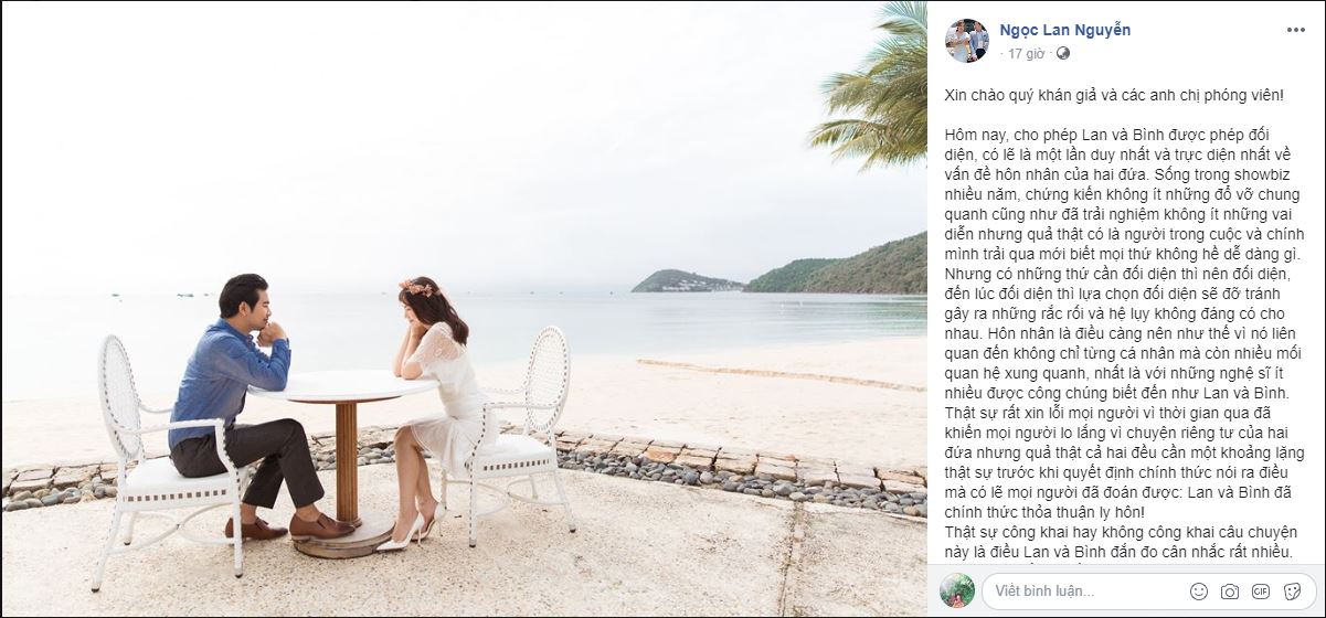 Sau thông báo ly hôn, Thanh Bình chính thức lên tiếng giải thích cặn kẽ về lý do dẫn đến hôn nhân tan vỡ với Ngọc Lan Sau thông báo ly hôn, Thanh Bình chính thức lên tiếng giải thích cặn kẽ về lý do dẫn đến hôn nhân tan vỡ với Ngọc Lan