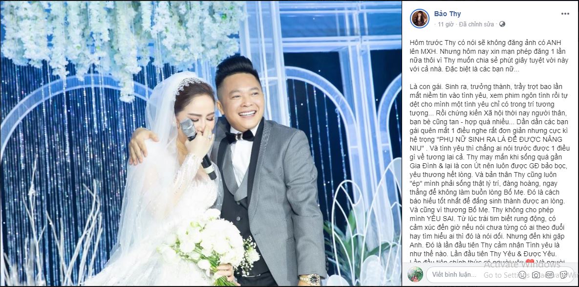 Vừa kết hôn ông xã đã bị dân mạng chê bai ngoại hình, Bảo Thy phá lệ lên tiếng phản pháo: 'Chồng Thy là doanh nhân thành đạt chứ không phải nam thần showbiz' - 1 Vừa kết hôn ông xã đã bị dân mạng chê bai ngoại hình, Bảo Thy phá lệ lên tiếng phản pháo: 'Chồng Thy là doanh nhân thành đạt chứ không phải nam thần showbiz' - 1
