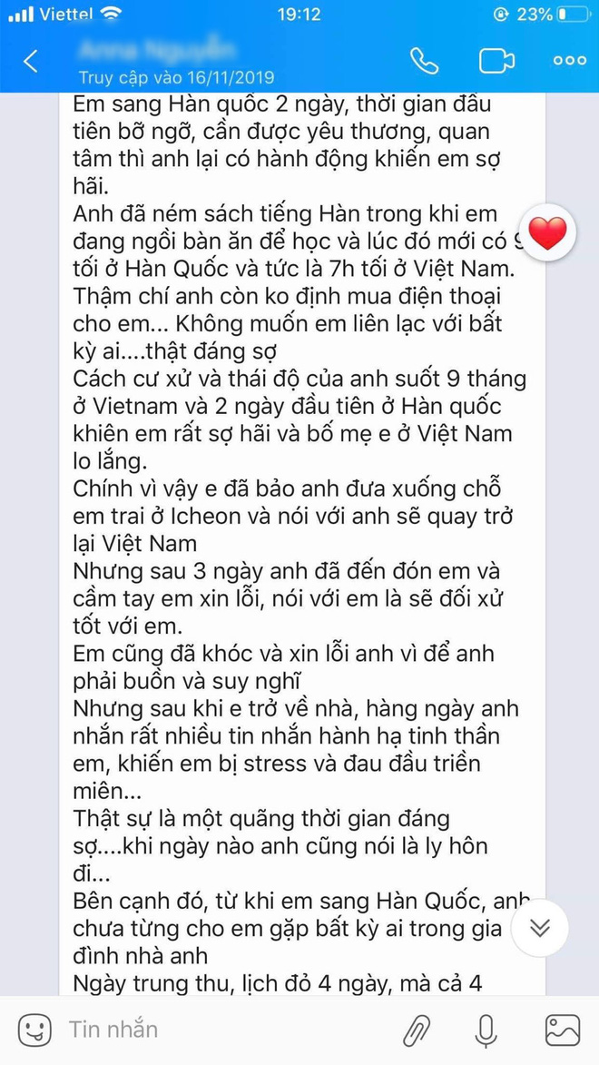 Những dòng tin nhắn cuối cùng nghi của cô dâu Việt gửi chồng Hàn trước khi bị sát hại rồi giấu xác - 1 Những dòng tin nhắn cuối cùng nghi của cô dâu Việt gửi chồng Hàn trước khi bị sát hại rồi giấu xác - 1