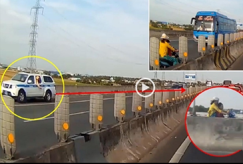 Mẹ đèo con phóng ngược chiều như bay trên cao tốc, CSGT phải vừa chạy lùi vừa phát loa gọi Mẹ đèo con phóng ngược chiều như bay trên cao tốc, CSGT phải vừa chạy lùi vừa phát loa gọi
