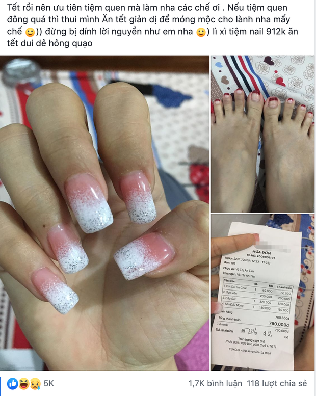 Cô gái 'quạo' vì làm bộ nail ăn Tết hết gần cả triệu còn bị chê xấu, dân tình chia phe tranh cãi đáng hay không đáng? Cô gái 'quạo' vì làm bộ nail ăn Tết hết gần cả triệu còn bị chê xấu, dân tình chia phe tranh cãi đáng hay không đáng?