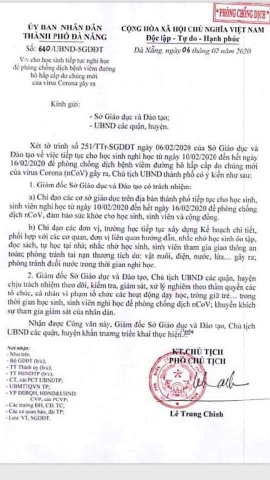 TP.Đà Nẵng tiếp tục cho học sinh, sinh viên nghỉ học đến 16/2 TP.Đà Nẵng tiếp tục cho học sinh, sinh viên nghỉ học đến 16/2