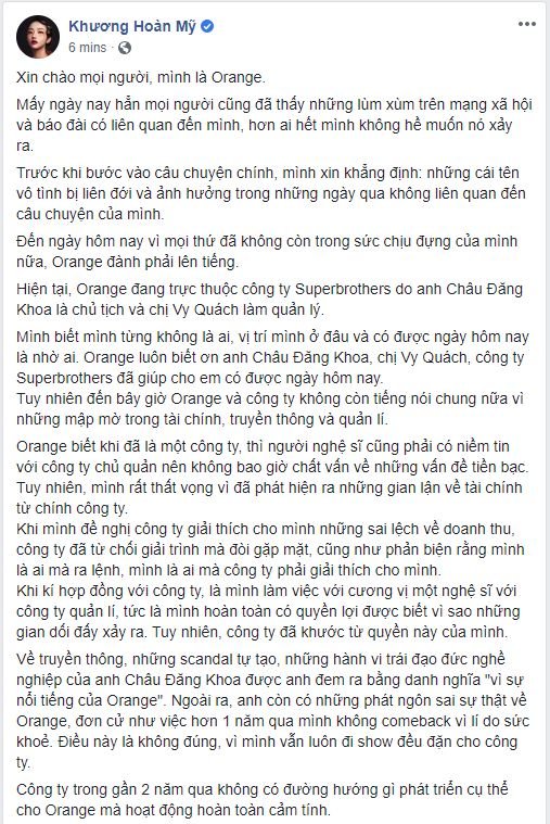 Orange rời khỏi công ty của Châu Đăng Khoa, tố ekip gian lận tài chính, tự tạo scandal - 2 Orange rời khỏi công ty của Châu Đăng Khoa, tố ekip gian lận tài chính, tự tạo scandal - 2