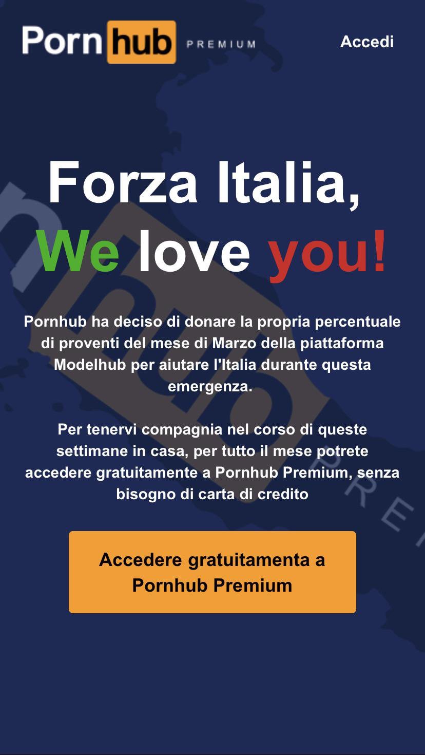 Chung tay chống Covid-19, trang khiêu dâm Pornhub miễn phí một tháng Premium cho người dùng tại Italy Chung tay chống Covid-19, trang khiêu dâm Pornhub miễn phí một tháng Premium cho người dùng tại Italy