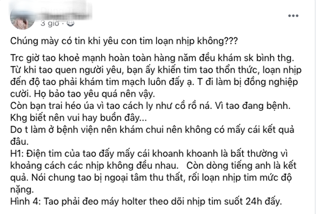 Cô gái trẻ kêu phải 'cách ly' người yêu vì cứ gặp là tim loạn nhịp đến mức phải đi khám tim mạch, cư dân mạng: 'Đúng là chuyện thật như đùa!' Cô gái trẻ kêu phải 'cách ly' người yêu vì cứ gặp là tim loạn nhịp đến mức phải đi khám tim mạch, cư dân mạng: 'Đúng là chuyện thật như đùa!'