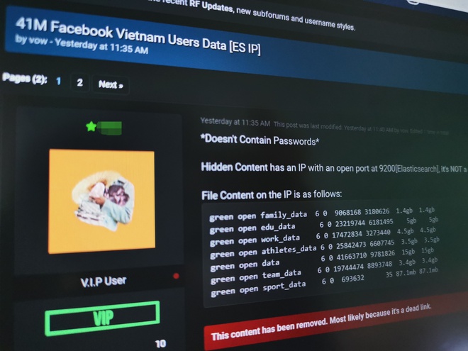 Dữ liệu của 41 triệu người dùng Facebook Việt Nam bị hacker phát tán Dữ liệu của 41 triệu người dùng Facebook Việt Nam bị hacker phát tán