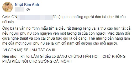 Chồng cũ đòi kháng cáo giành quyền nuôi con, Nhật Kim Anh phản pháo cực gắt: 'Nên nhớ tôi làm gì đều có bằng chứng hẳn hoi chứ không phải nói cho sướng mồm' - 1 Chồng cũ đòi kháng cáo giành quyền nuôi con, Nhật Kim Anh phản pháo cực gắt: 'Nên nhớ tôi làm gì đều có bằng chứng hẳn hoi chứ không phải nói cho sướng mồm' - 1