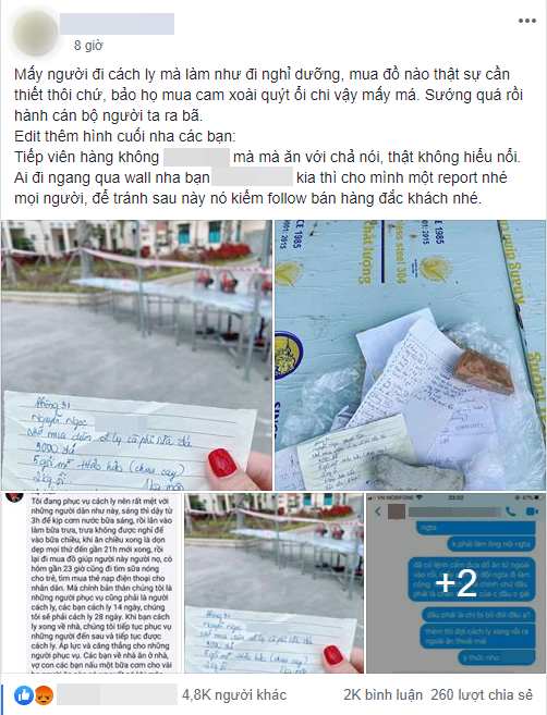 Nhờ cán bộ khu cách ly mua hộ ổi, mận, xoài ăn vặt, nữ tiếp viên hàng không bị dân mạng 'ném đá' đến mức phải khóa nick Nhờ cán bộ khu cách ly mua hộ ổi, mận, xoài ăn vặt, nữ tiếp viên hàng không bị dân mạng 'ném đá' đến mức phải khóa nick