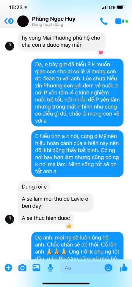 Vy Oanh đăng tải loạt tin nhắn với Phùng Ngọc Huy liên quan đến con gái Mai Phương - 1 Vy Oanh đăng tải loạt tin nhắn với Phùng Ngọc Huy liên quan đến con gái Mai Phương - 1