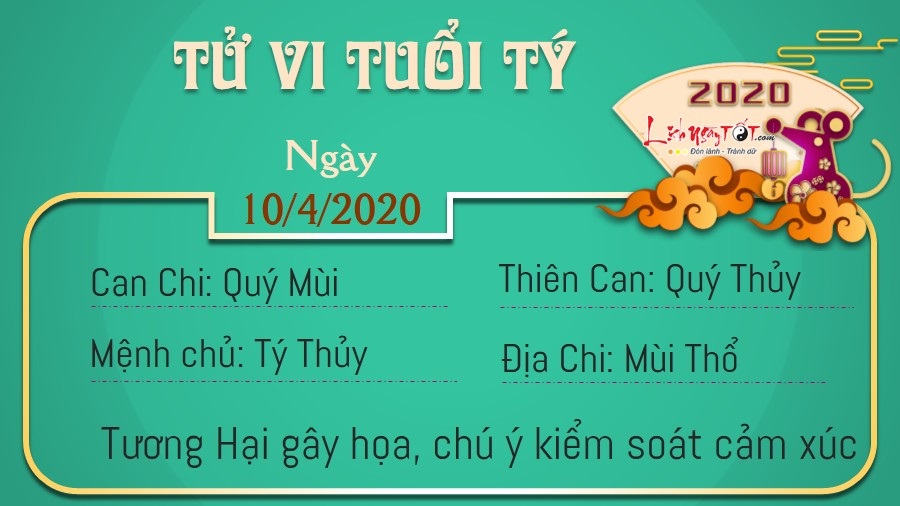 Tử vi thứ 6 ngày 10/04/2020 của 12 con giáp: Tị phát tài, Tuất cãi vã Tử vi thứ 6 ngày 10/04/2020 của 12 con giáp: Tị phát tài, Tuất cãi vã