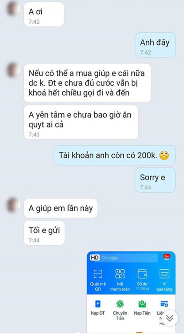Chàng trai nhẹ dạ cả tin bị cô gái đào mỏ lừa 3 lần liên tiếp, tổng cộng mất 3 thẻ cào 200k - 2 Chàng trai nhẹ dạ cả tin bị cô gái đào mỏ lừa 3 lần liên tiếp, tổng cộng mất 3 thẻ cào 200k - 2