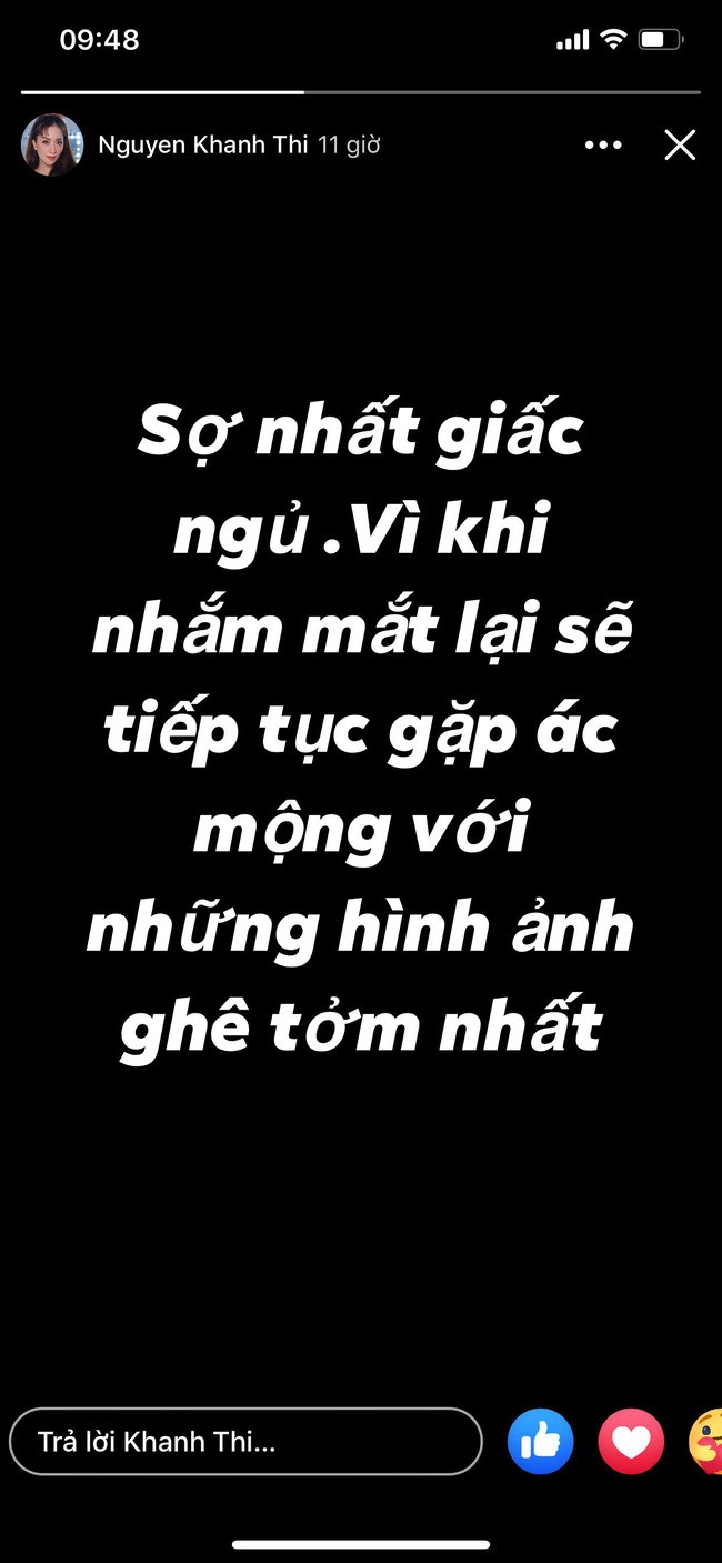 Khánh Thi bất ngờ đăng trạng thái gây hoang mang, tiết lộ 'gặp ác mộng với những hình ảnh ghê tởm nhất' Khánh Thi bất ngờ đăng trạng thái gây hoang mang, tiết lộ 'gặp ác mộng với những hình ảnh ghê tởm nhất'