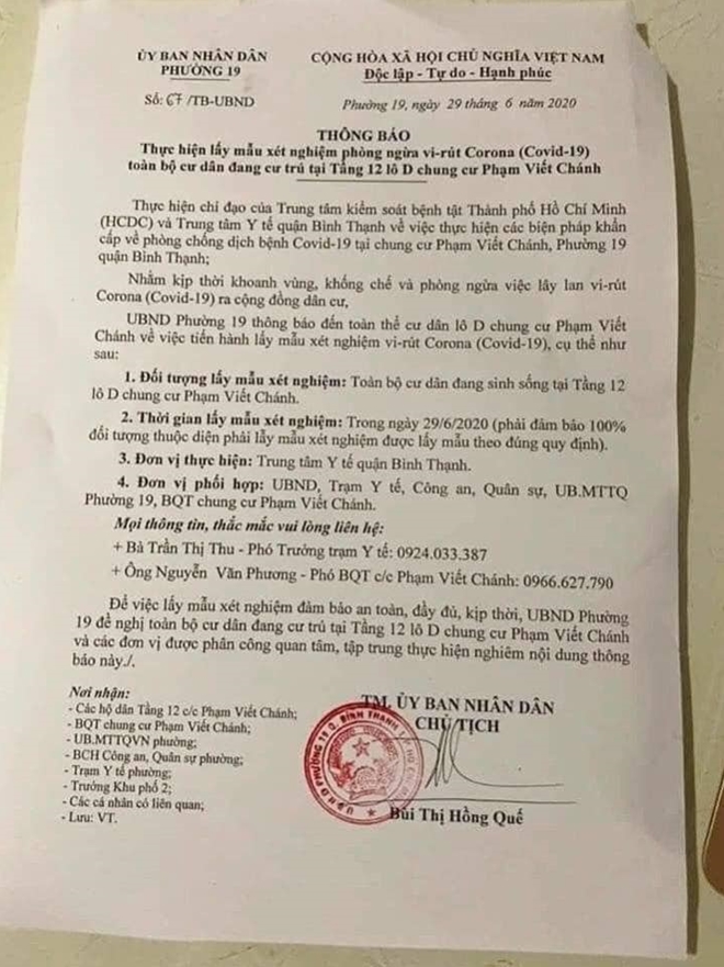 Bệnh nhân 326 và toàn bộ cư dân tại một tầng chung cư Phạm Viết Chánh đã âm tính với SARS-CoV-2 Bệnh nhân 326 và toàn bộ cư dân tại một tầng chung cư Phạm Viết Chánh đã âm tính với SARS-CoV-2