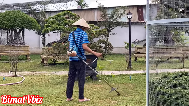 Hoài Linh đội nón, cầm máy cắt cỏ làm quần quật và tiết lộ thói quen ăn uống - 1 Hoài Linh đội nón, cầm máy cắt cỏ làm quần quật và tiết lộ thói quen ăn uống - 1