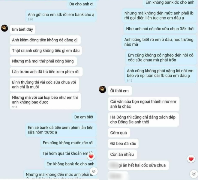 Rủ cô gái đi ăn tối không được, thanh niên bỏ về rồi 12 giờ đêm nhắn tin đòi tiền sữa chua Rủ cô gái đi ăn tối không được, thanh niên bỏ về rồi 12 giờ đêm nhắn tin đòi tiền sữa chua