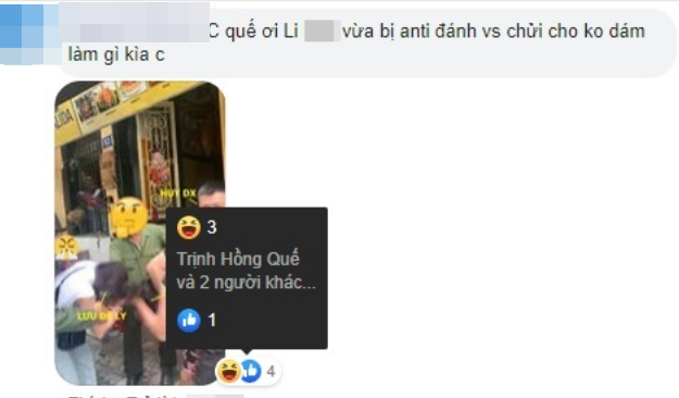 Từng khẩu chiến gay gắt trên MXH, Hồng Quế âm thầm thể hiện sự hả hê khi Lưu Đê Ly bị đánh ở phố Hàng Buồm Từng khẩu chiến gay gắt trên MXH, Hồng Quế âm thầm thể hiện sự hả hê khi Lưu Đê Ly bị đánh ở phố Hàng Buồm