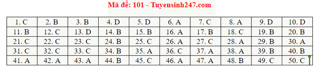 Đáp án đề thi tốt nghiệp THPT Quốc gia 2020 môn Toán (tất cả mã đề) - 1 Đáp án đề thi tốt nghiệp THPT Quốc gia 2020 môn Toán (tất cả mã đề) - 1