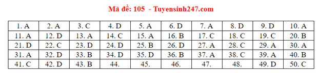 Đáp án đề thi tốt nghiệp THPT Quốc gia 2020 môn Toán (tất cả mã đề) - 4 Đáp án đề thi tốt nghiệp THPT Quốc gia 2020 môn Toán (tất cả mã đề) - 4