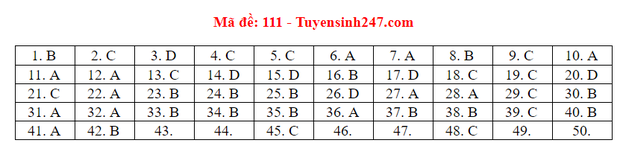 Đáp án đề thi tốt nghiệp THPT Quốc gia 2020 môn Toán (tất cả mã đề) - 9 Đáp án đề thi tốt nghiệp THPT Quốc gia 2020 môn Toán (tất cả mã đề) - 9