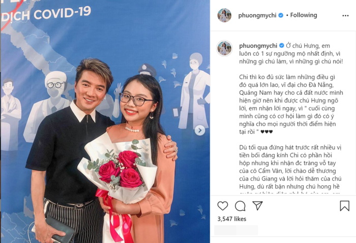 Phương Mỹ Chi gửi 'tâm thư' đầy xúc động đến Đàm Vĩnh Hưng sau đêm nhạc gây quỹ chống dịch Covid-19 - 1 Phương Mỹ Chi gửi 'tâm thư' đầy xúc động đến Đàm Vĩnh Hưng sau đêm nhạc gây quỹ chống dịch Covid-19 - 1