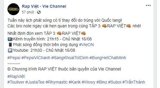 'Rap Việt' bất ngờ dời lịch phát sóng, khán giả 'hụt hẫng' vì phải tiếp tục đợi chờ 'Rap Việt' bất ngờ dời lịch phát sóng, khán giả 'hụt hẫng' vì phải tiếp tục đợi chờ