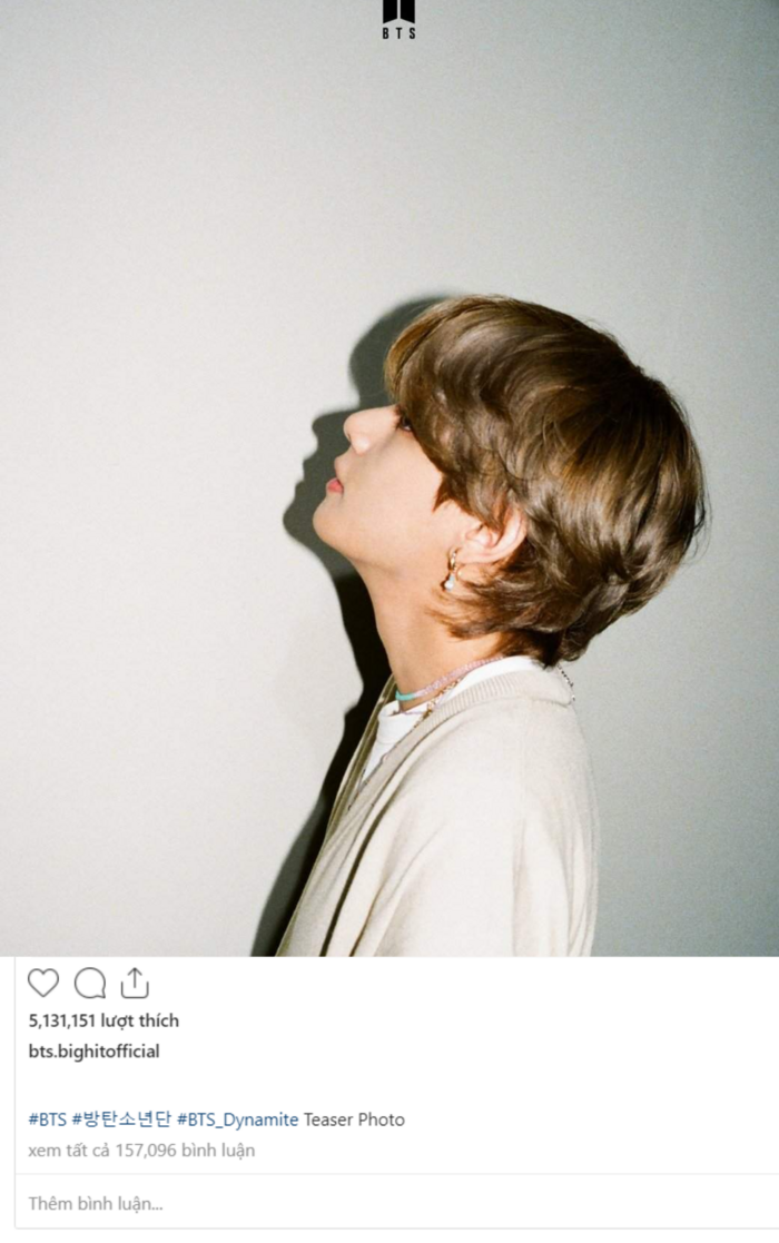 V (BTS) trở thành nam idol đầu tiên của Hàn Quốc đạt 5 triệu like trên Instagram V (BTS) trở thành nam idol đầu tiên của Hàn Quốc đạt 5 triệu like trên Instagram