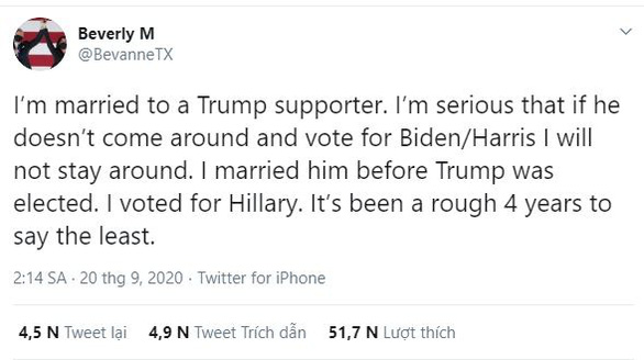 Dọa ly hôn nếu chồng bỏ phiếu cho Donald Trump Dọa ly hôn nếu chồng bỏ phiếu cho Donald Trump