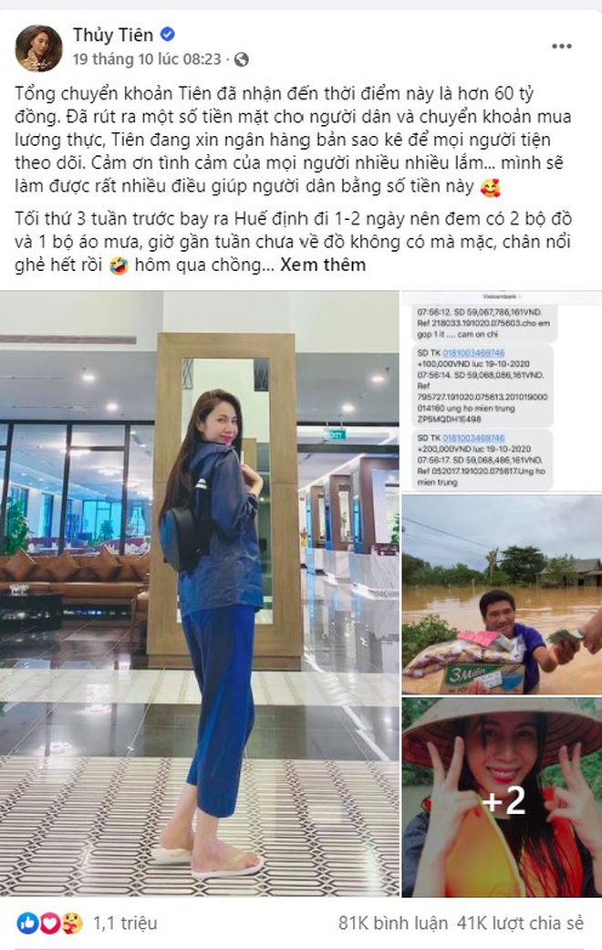 Những con số biết nói qua chuyến cứu trợ miền Trung của Thủy Tiên: Đằng sau 3 bài viết 1 triệu like và 100 tỷ là câu chuyện lòng tốt được lan tỏa - 2 Những con số biết nói qua chuyến cứu trợ miền Trung của Thủy Tiên: Đằng sau 3 bài viết 1 triệu like và 100 tỷ là câu chuyện lòng tốt được lan tỏa - 2