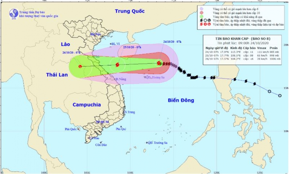Sáng 25/10, bão số 8 sẽ vào vùng biển Hà Tĩnh đến Quảng Trị, giật cấp 10 Sáng 25/10, bão số 8 sẽ vào vùng biển Hà Tĩnh đến Quảng Trị, giật cấp 10