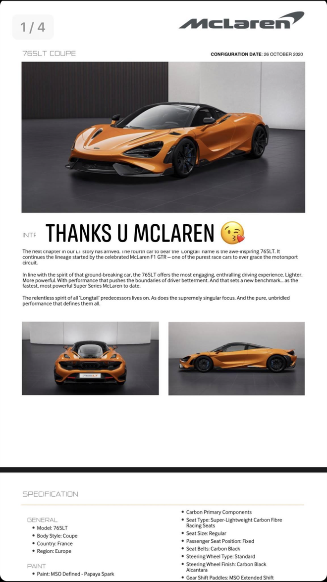 Lộ diện hình ảnh đầu tiên của McLaren 765LT được cho là sẽ về Việt Nam Lộ diện hình ảnh đầu tiên của McLaren 765LT được cho là sẽ về Việt Nam