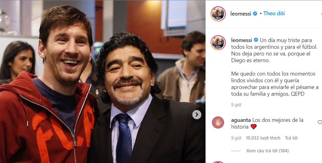 Messi tưởng nhớ Maradona: 'Ông ấy là vĩnh cửu' Messi tưởng nhớ Maradona: 'Ông ấy là vĩnh cửu'