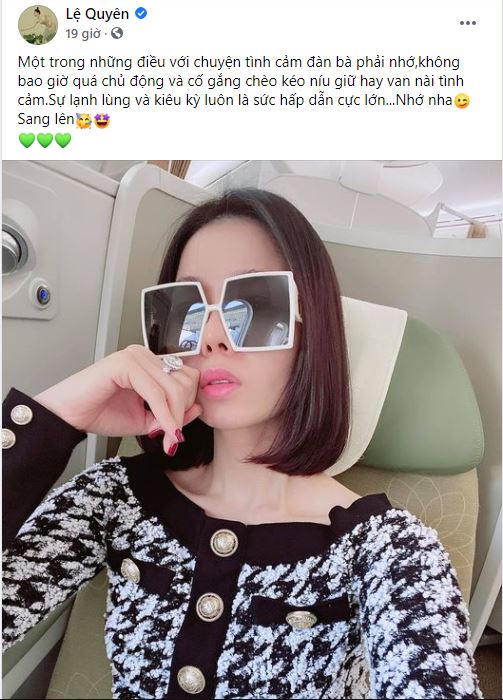 Hậu ly hôn, Lệ Quyên nêu quan điểm về chuyện tình cảm: 'Không bao giờ quá chủ động và cố gắng chèo kéo níu giữ hay van nài' Hậu ly hôn, Lệ Quyên nêu quan điểm về chuyện tình cảm: 'Không bao giờ quá chủ động và cố gắng chèo kéo níu giữ hay van nài'
