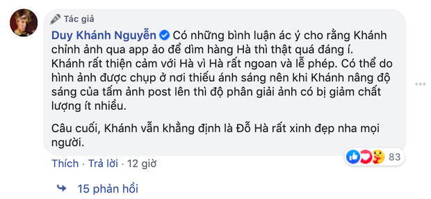 Diễn viên Duy Khánh thẳng thắn đáp trả khi bị dân mạng mỉa mai cố tình chỉnh sửa ảnh để 'dìm hàng' tân Hoa hậu - 1 Diễn viên Duy Khánh thẳng thắn đáp trả khi bị dân mạng mỉa mai cố tình chỉnh sửa ảnh để 'dìm hàng' tân Hoa hậu - 1